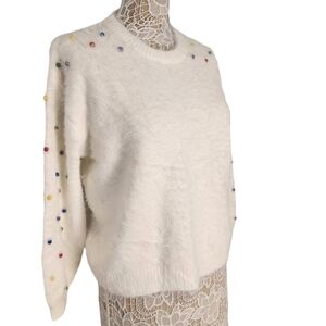 NWT fuzzy cocobleu beaded accent sweater size M